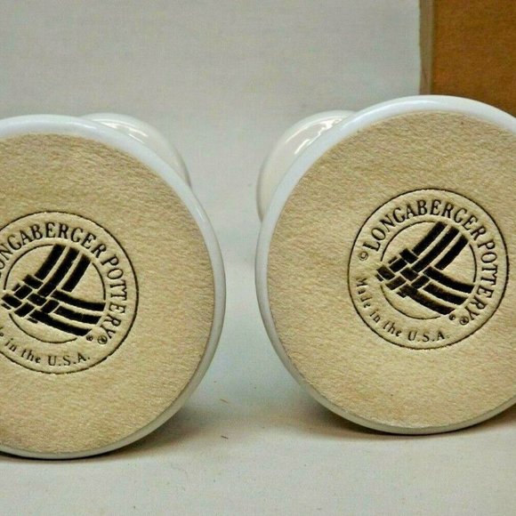 Longaberger Pottery Woven Traditions Classic Blue  5" Candlesticks New in Box - Picture 5 of 8